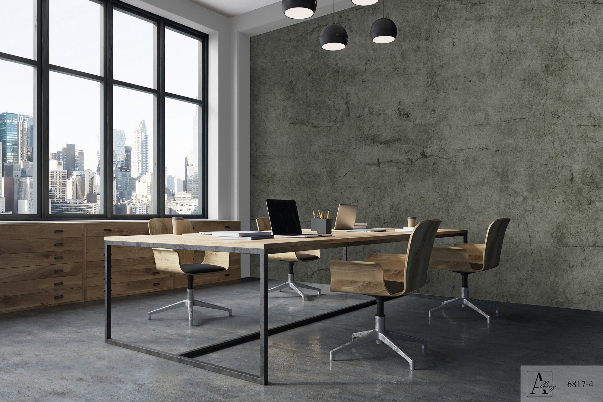 Giấy dán tường giả vải màu xanh lơ Albany 6819-5